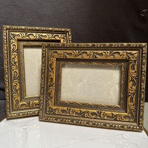 FETCO Set of 2 Gold Wood Picture Frames Ornate 5x7 Vintage MCM Baroque Regency